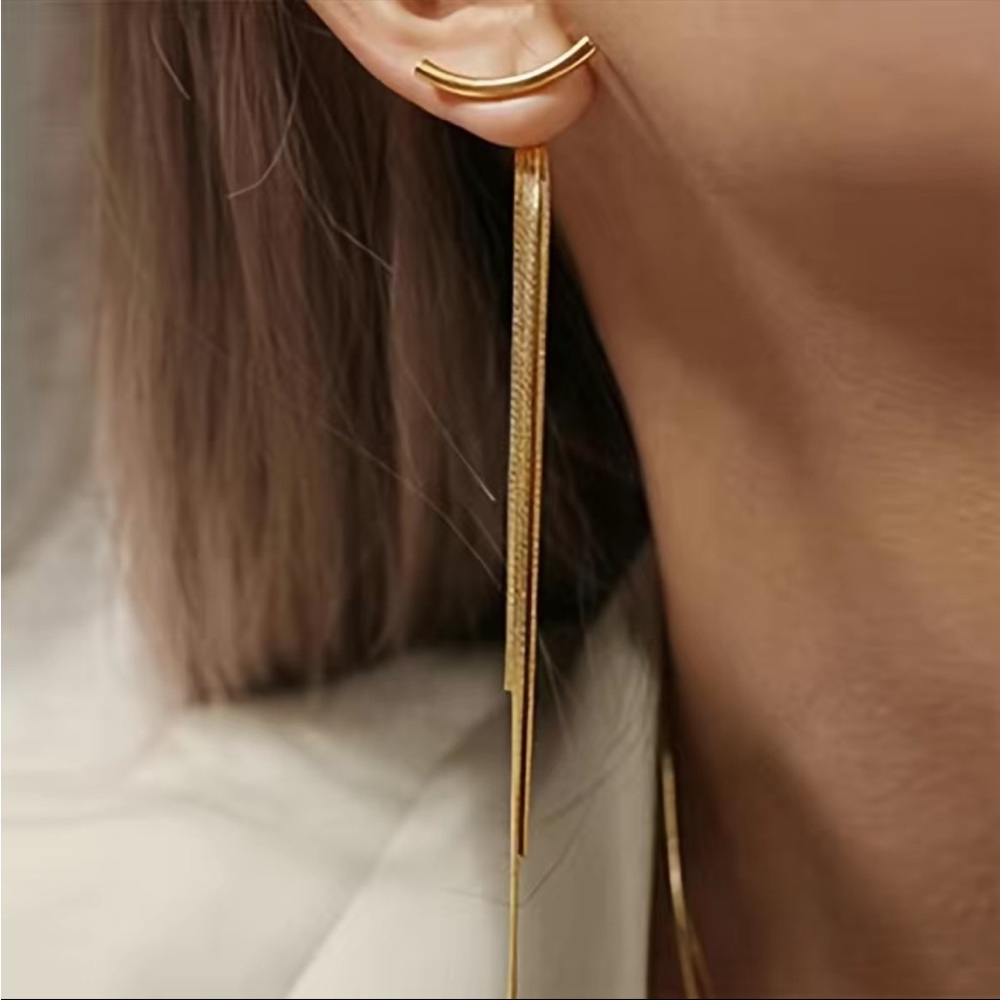 14K gold plated snake-chain tassel long drop earrings new with tags NWT